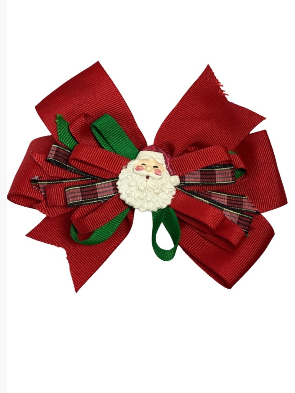 Handmade Red Christmas Santa Claus Bow Hair Clasp Hand Crafted Girls OS